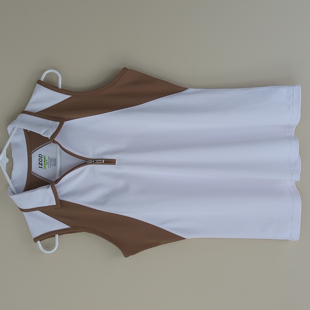 Izod Performance Cool-FX Quarter Zip Colorblock Golf Shirt M White Brown